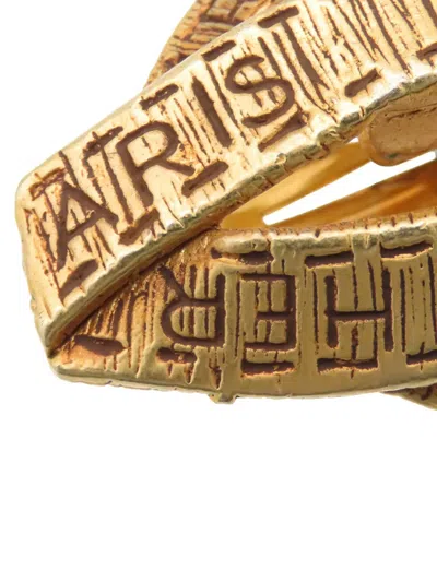 Pre-owned Hermes 1990-2010 Gold Plated Ribbon Motif Clip On Earrings Costume Earrings