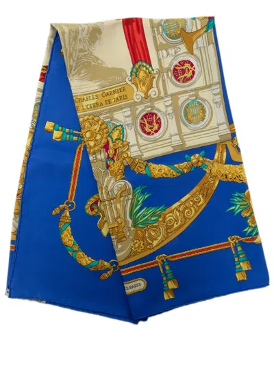 Pre-owned Hermes 1990-2010 Hommage A Charles Garnier Silk Scarf 90 Scarves In Blue