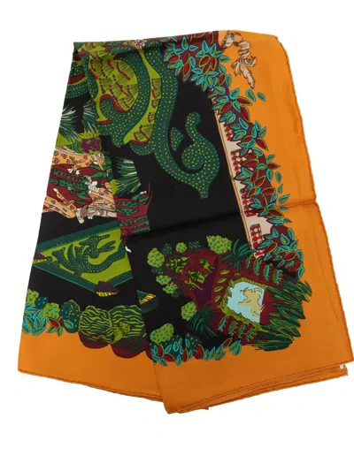 Pre-owned Hermes 1990-2010 Le Paradis Du Roy Silk Scarf 90 Scarves In Green