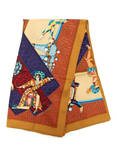 Pre-owned Hermes 1990-2010 Les Ballets Russes Silk Scarf 90 Scarves In Brown