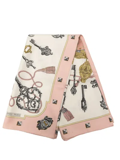 Pre-owned Hermes 1990-2010 Les Cles Silk Scarf 90 Scarves In Pink