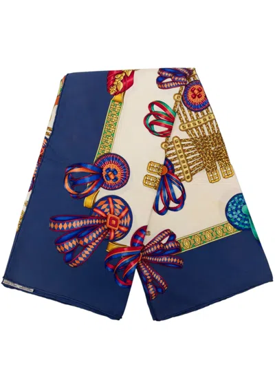 Pre-owned Hermes 1990-2010 Les Rubans Du Cheval Silk Scarf 90 Scarves In Blue