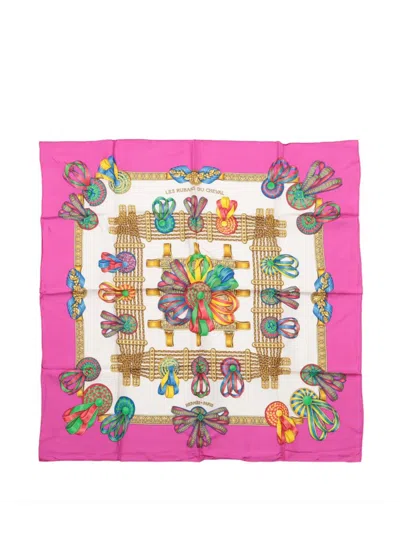 Pre-owned Hermes 1990-2010 Les Rubans Du Cheval Silk Scarf 90 Scarves In Pink