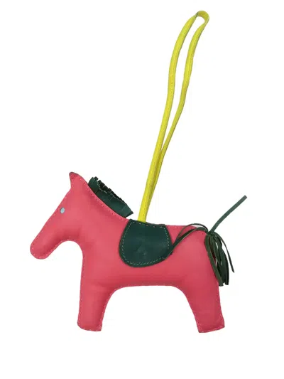 Pre-owned Hermes 1990-2010 Milo Lambskin Grigri Rodeo Pegase Bag Charm Gm Key Chain In Pink