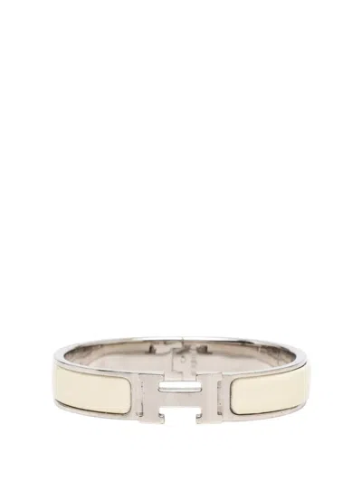 Pre-owned Hermes 1990-2010 Narrow Enamel Clic Clac H Bracelet Pm Costume Bracelet In White