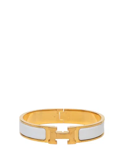 Pre-owned Hermes 1990-2010 Narrow Enamel Clic H Bracelet Pm Costume Bracelet In Gold