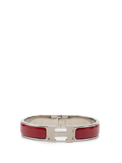 Pre-owned Hermes 1990-2010 Narrow Enamel Clic H Bracelet Pm Costume Bracelet In Red
