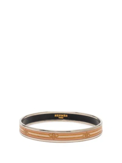 Pre-owned Hermes 1990-2010 Narrow Enamel Intertwined Rope Bangle 62 Costume Bracelet In Pink