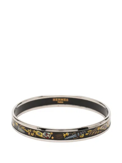 Pre-owned Hermes 1990-2010 Narrow Qu Importe Le Flacon Enamel Bangle 62 Costume Bracelet In Black