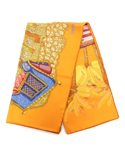 Pre-owned Hermes 1990-2010 Ombres Et Lumieres Silk Scarf 90 Scarves In Orange