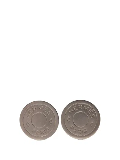 Pre-owned Hermes 1990-2010 Palladium Plated Clou De Selle Clip On Earrings Costume Earrings In Silver
