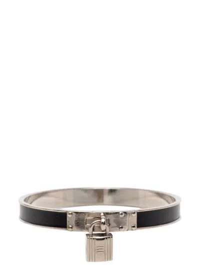Pre-owned Hermes 1990-2010 Palladium Plated Kelly H Lock Cadena Bracelet Costume Bracelet In Black