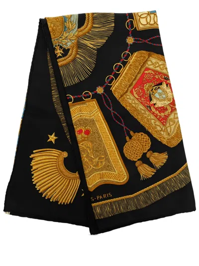 Pre-owned Hermes 1990-2010 Poste Et Cavalerie Silk Scarf 90 Scarves In Black