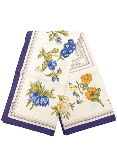 Pre-owned Hermes 1990-2010 Quai Aux Fleurs Silk Scarf 90 Scarves In White