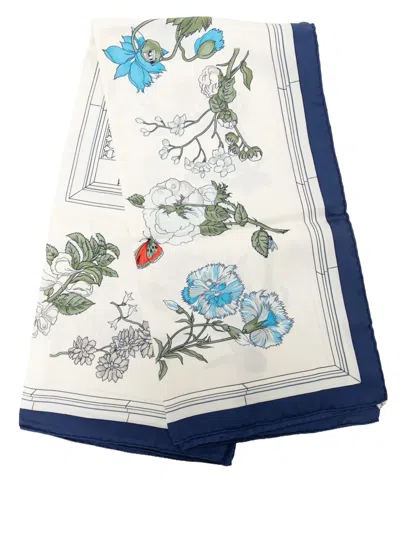 Pre-owned Hermes 1990-2010 Quai Aux Fleurs Silk Scarf 90 Scarves In White