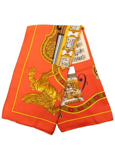 Pre-owned Hermes 1990-2010 Salzburg Silk Scarf 90 Scarves In Orange