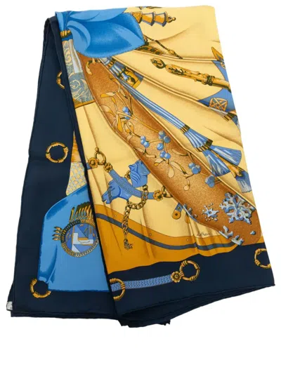 Pre-owned Hermes 1990-2010 Soleil De Soie Silk Scarf 90 Scarves In Yellow