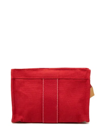 Pre-owned Hermes 1990-2010 Toile Deauville Pouch In Red