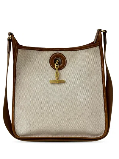 Pre-owned Hermes 1990-2010 Toile H And Barenia Vespa Pm Crossbody Bag In Neutrals