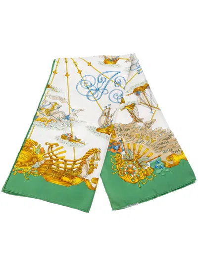 Pre-owned Hermes 1990-2010 Voiles De Lumiere Silk Scarf 90 Scarves In White