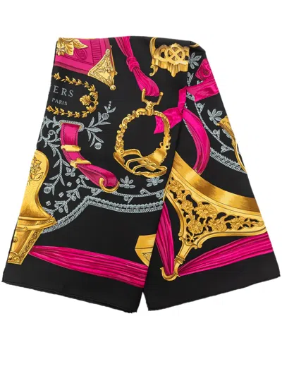 Pre-owned Hermes 1990-2014 Etriers Silk Scarf 90 Scarves In Black