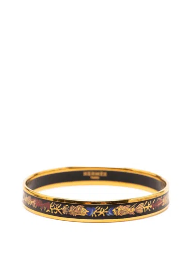 Pre-owned Hermes 1990-2015 Narrow Enamel Coral Fish Bangle 65 Costume Bracelet In Black