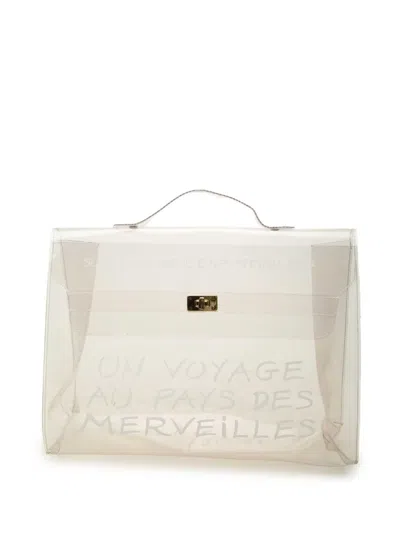 Pre-owned Hermes 1990-2020 Vinyl Souvenir De L Exposition Kelly Handbag In White