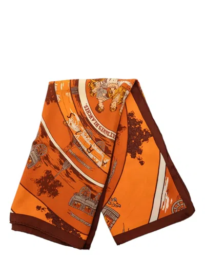 Pre-owned Hermes 1990-2025 Jeu Des Omnibus Et Dames Blanches Silk Scarf Scarves In Orange