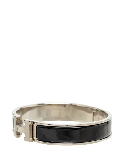 Pre-owned Hermes 1990-2026 Narrow Enamel Clic H Bracelet Pm Costume Bracelet In Black