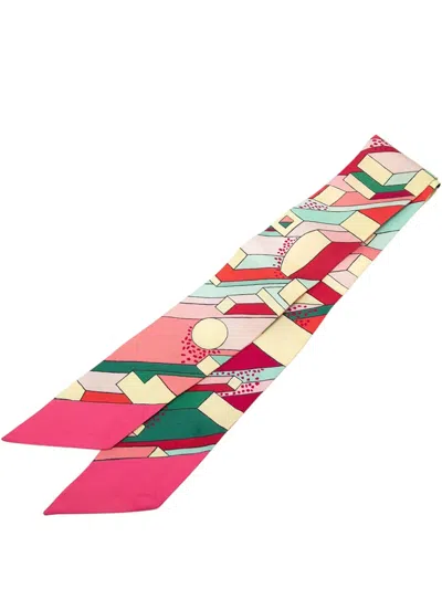 Pre-owned Hermes 1990-2026 On A Summer Day Silk Twilly Scarf Scarves In Pink