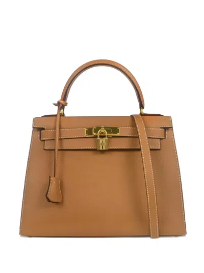 Pre-owned Hermes 1990s 28 Kelly Courchevel Two-way Tote Bag In Neutral
