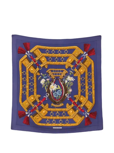 Pre-owned Hermes 1990s Aux Champs Silk Scarf In Blue