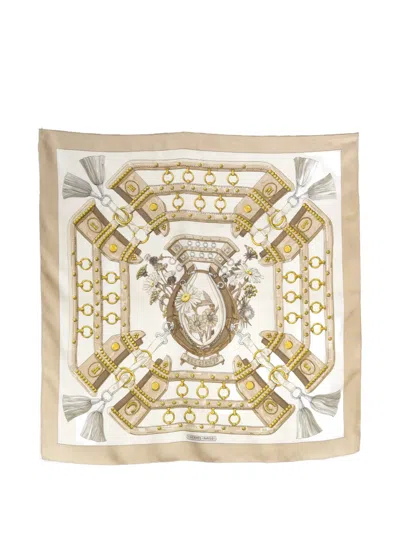 Pre-owned Hermes 1990s Aux Champs Silk Scarf In Neutral