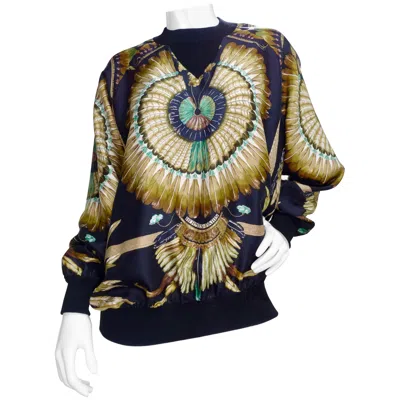 Pre-owned Hermes Hermés 1990s Brazil Scarf Crewneck Blouse In Black