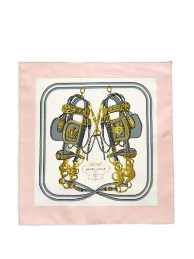 Pre-owned Hermes 1990s Brides De Gala Gavroche Silk Scarf In Pink