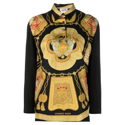 Pre-owned Hermes 1990s Byzantine Print Silk Shirt In Brown