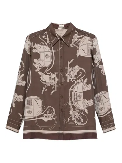 Pre-owned Hermes 1990s Carriage Silk Shirt In Brown