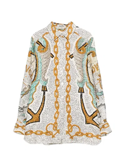 Pre-owned Hermes 1990s Chain-print Shirt In Neutral