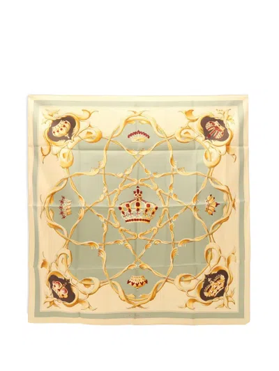 Pre-owned Hermes 1990s Crown Silk Scarf In Neutral