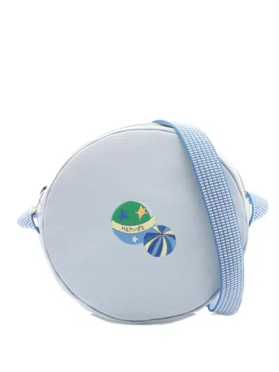 Pre-owned Hermes 1990s Embroidered Canvas Shoulder Bag In Blue