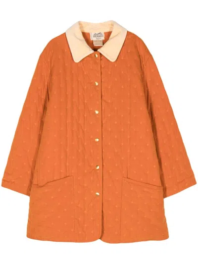 Pre-owned Hermes 1990s Embroidered Coat In Orange