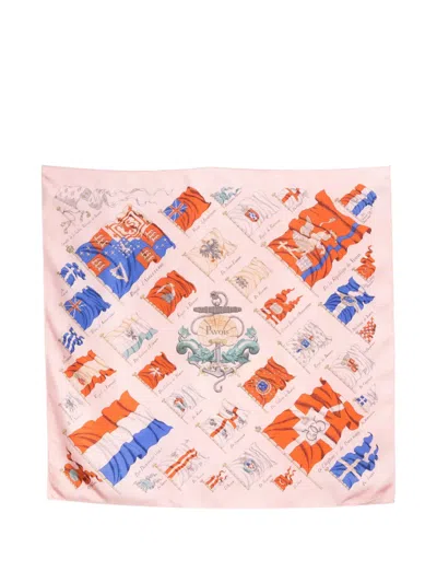 Pre-owned Hermes 1990s Flag Print Silk Scarf In Pink