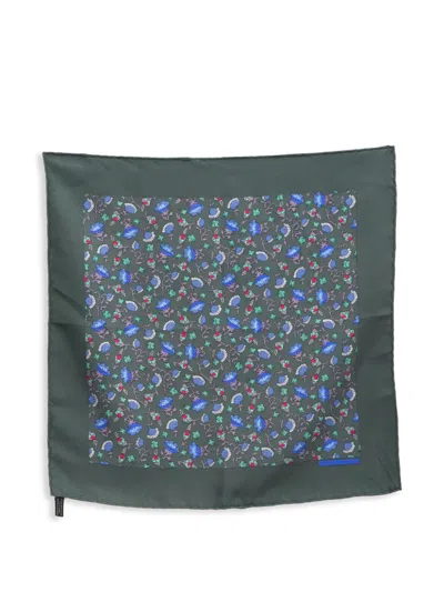 Pre-owned Hermes 1990s Gavroche Floral-print Silk Scarf In Green