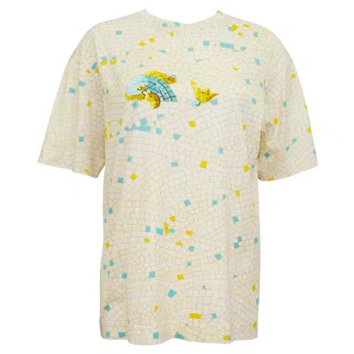 Pre-owned Hermes 1990s  Silk Cotton Bland Mosaic Tile Fish T-shirt In Sand