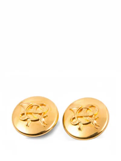Pre-owned Hermes 1990s Horn Sellier Clip-on Earrings In Gold