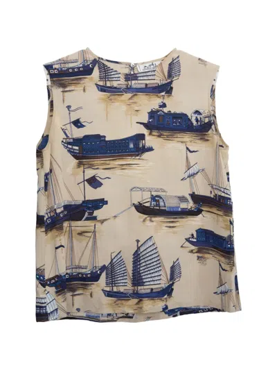 Pre-owned Hermes 1990s Jonques & Sampas Sleeveless Top In Neutrals