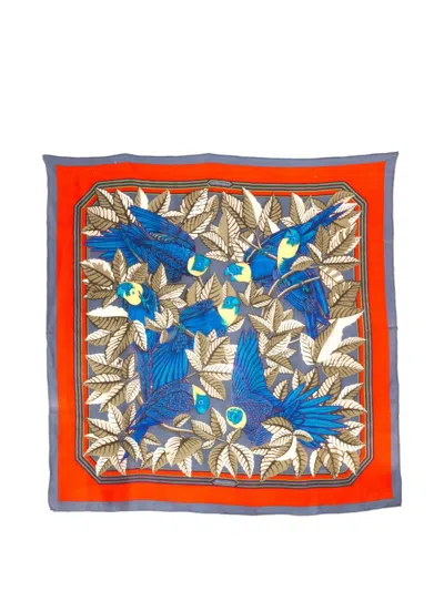 Pre-owned Hermes 1990s Les Perroquets Cashmere Scarf In Gray