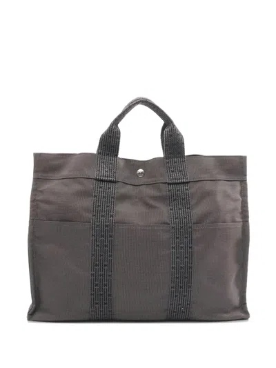 Pre-owned Hermes 1990s Nylon Canvas Tote Bag In Gray