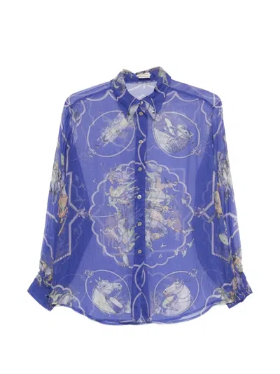 Pre-owned Hermes 1990s Printed Shirt In Blue