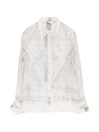 Pre-owned Hermes 1990s Printed Shirt In White